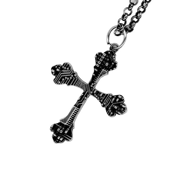 ANGELtype Circuitry Cross Necklace – .925 Sterling Silver Circuit Board Cross Pendant