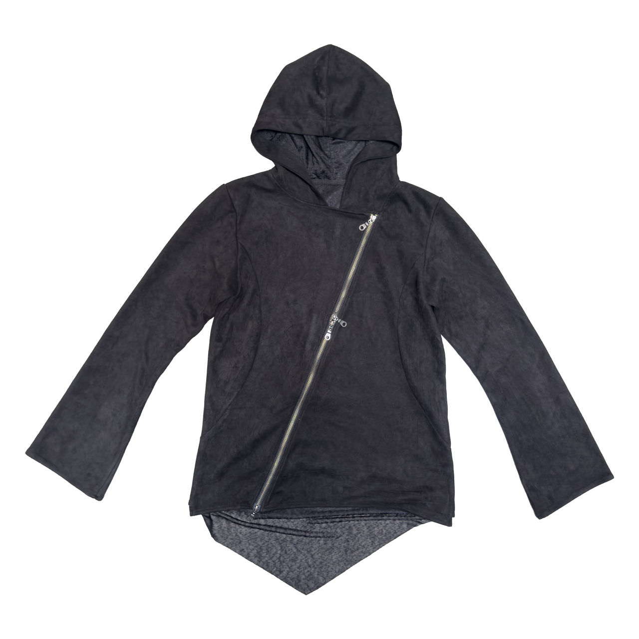 SUEDE ASYMMETRICAL ZIP HOODIE