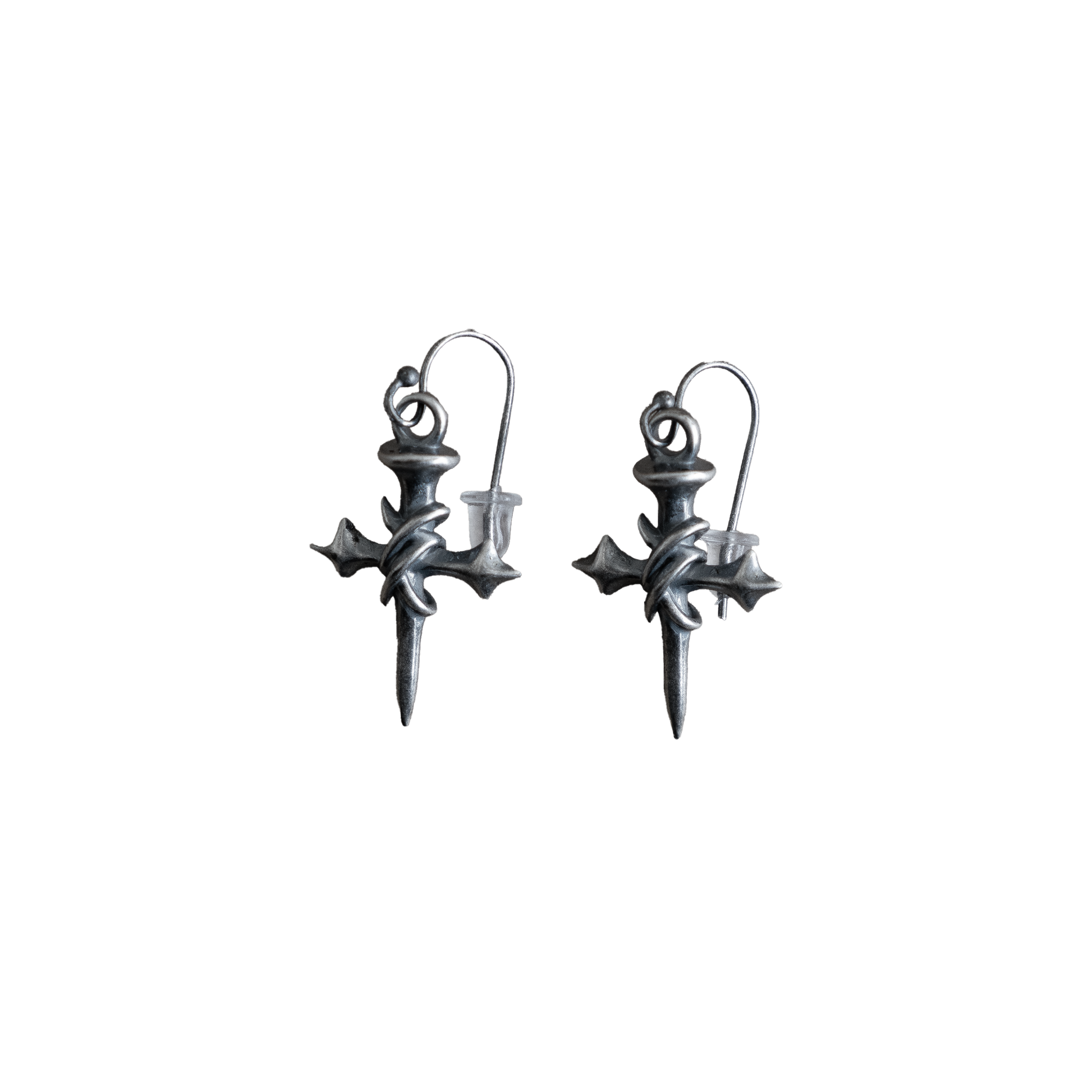 ANGELtype LANGE Chaos Cross Earrings – .925 Sterling Silver Nail Cross Vine Earrings