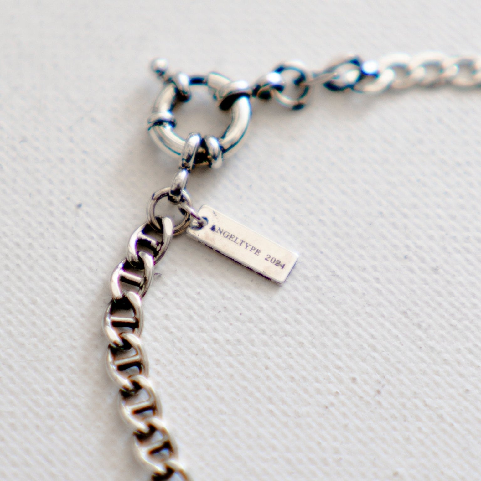 ANGELtype Boro Bracelet detail – Spring Ring Closure and Mixed Chain Sterling Silver