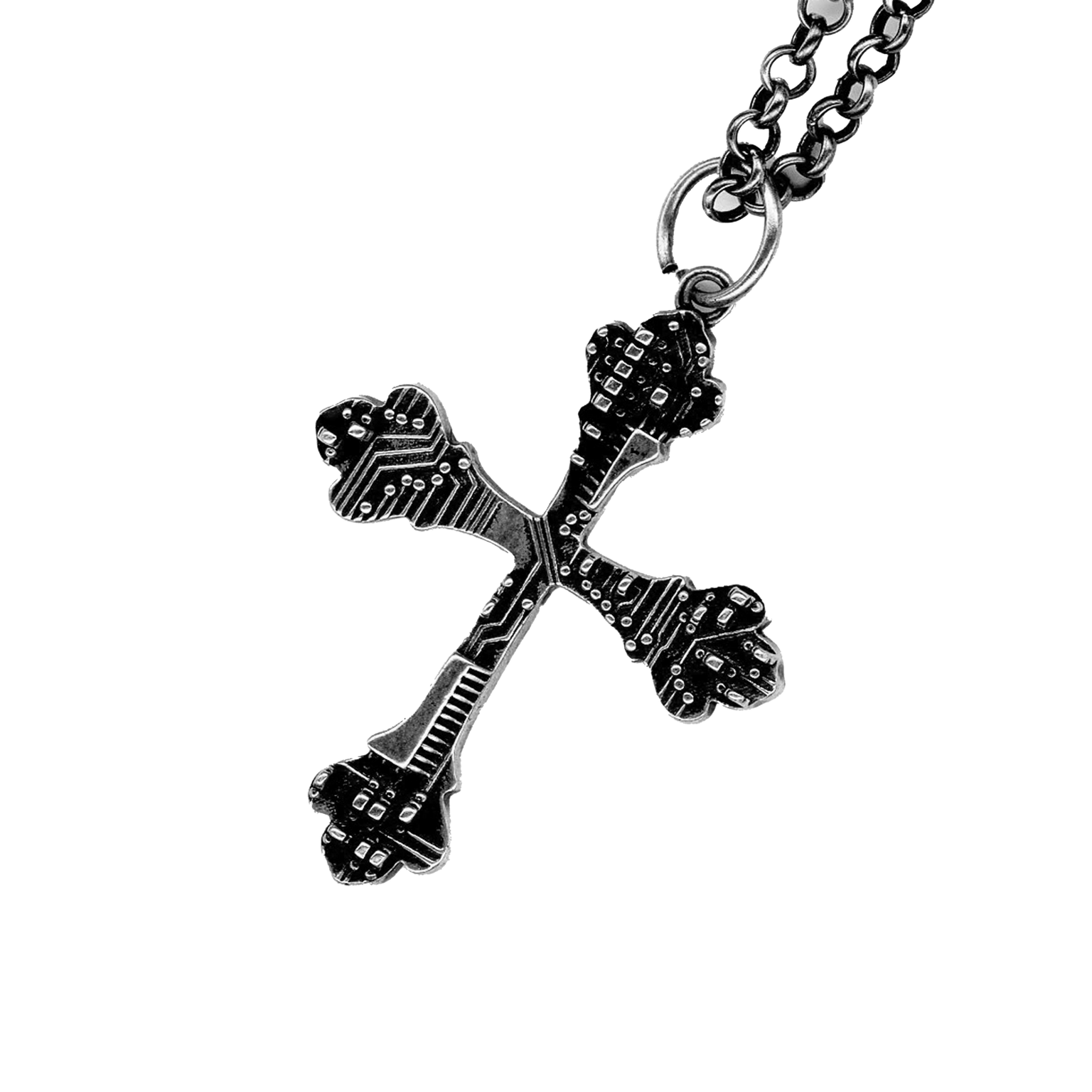 ANGELtype Circuitry Cross Necklace – .925 Sterling Silver Circuit Board Cross Pendant