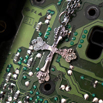 ANGELtype Circuitry Cross Necklace styled – Circuit Board Texture Cross Pendant LA
