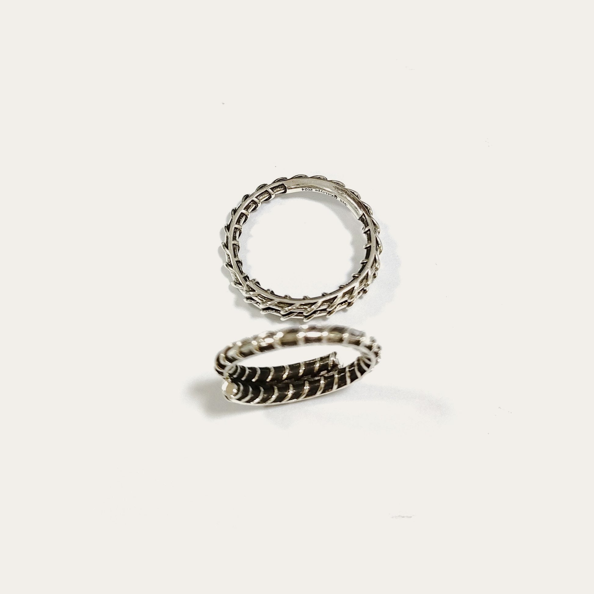 ANGELtype Rebar Ring top view – Oxidized Sterling Silver Rebar Motif Ring