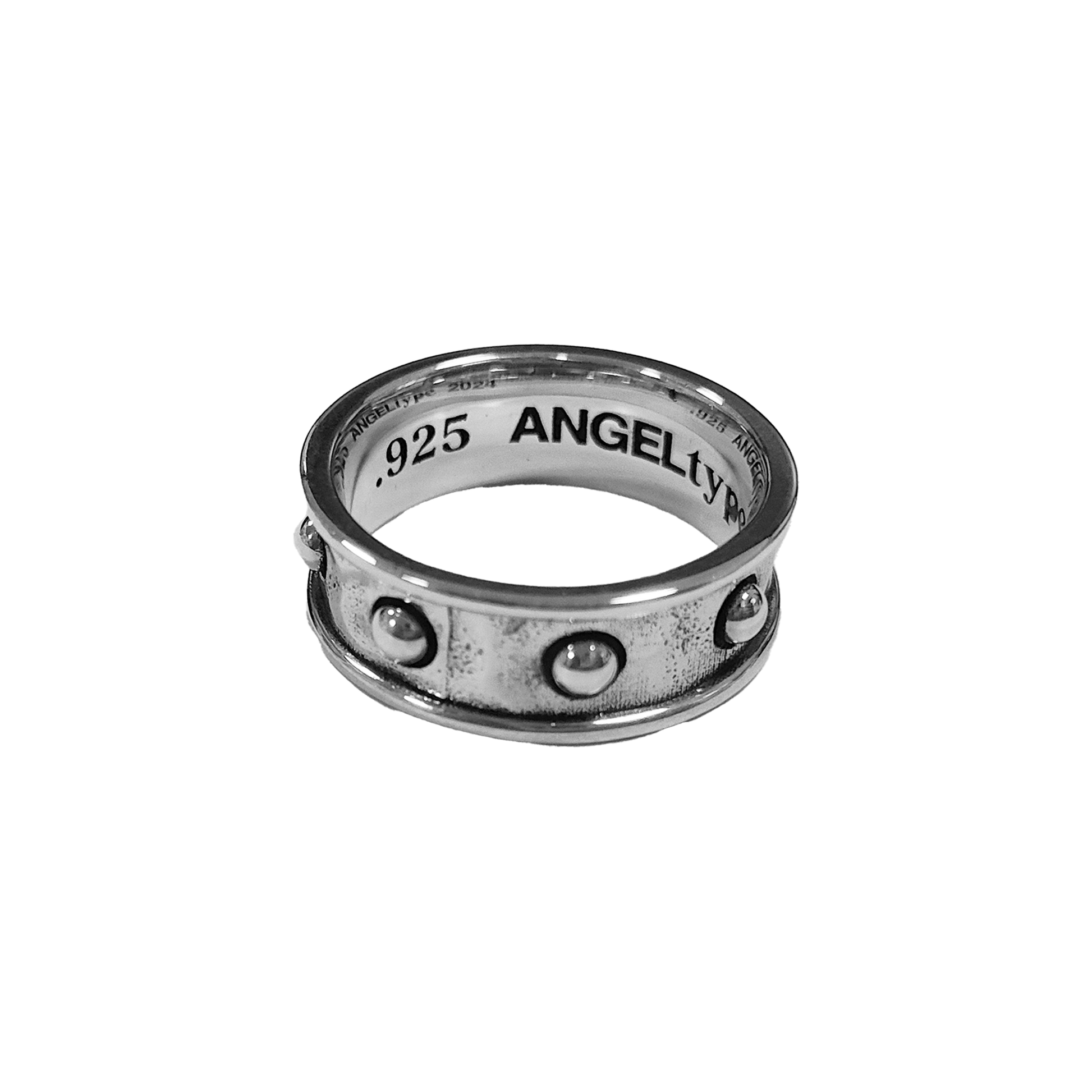 ANGELtype Rosary Ring top view – .925 Sterling Silver Dotted Band