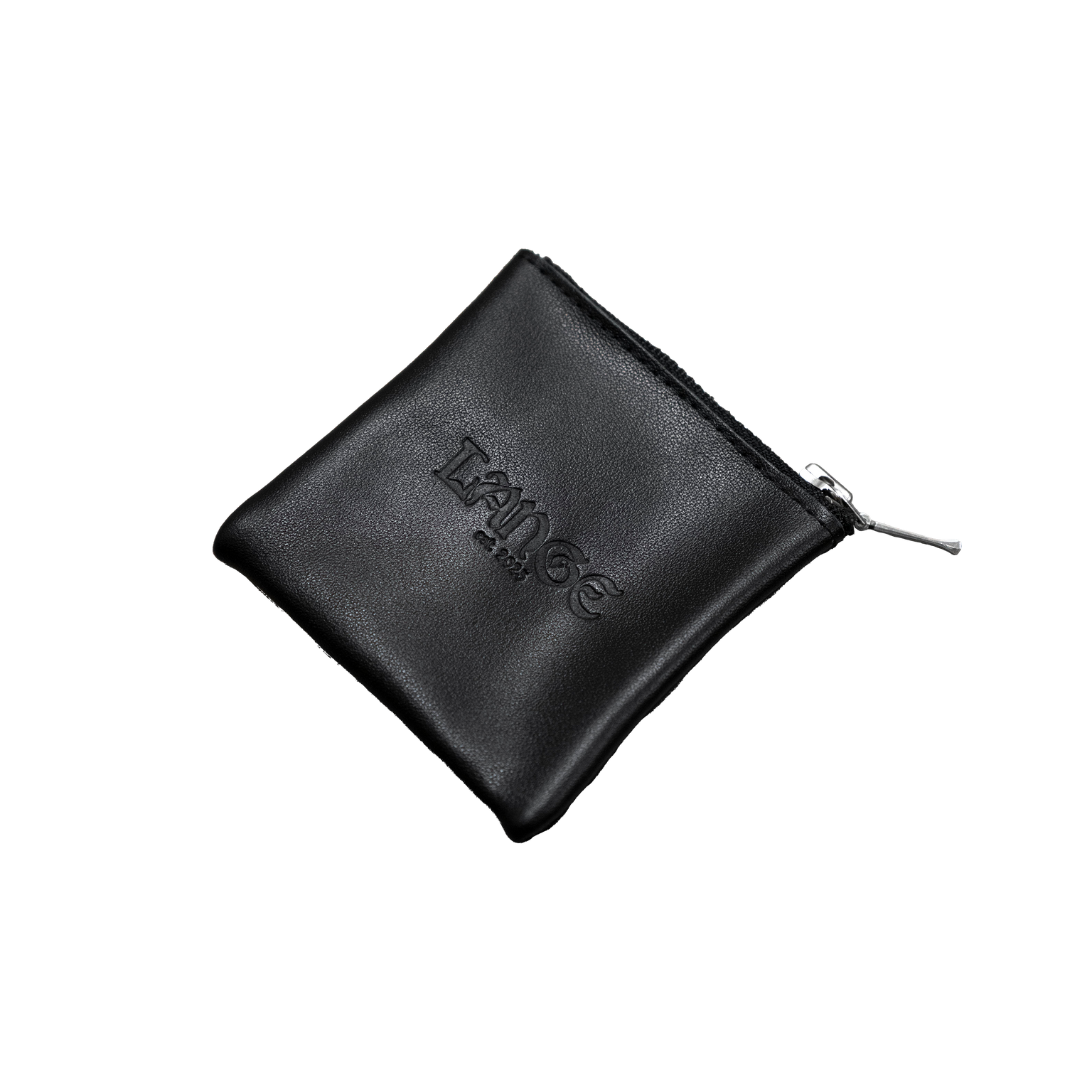 LANGE Leather Jewelry Pouch – Black Cow Leather Zipper Pouch Debossed Logo
