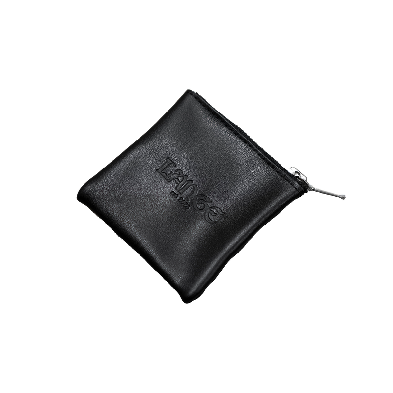 LANGE Leather Jewelry Pouch – Black Cow Leather Zipper Pouch Debossed Logo