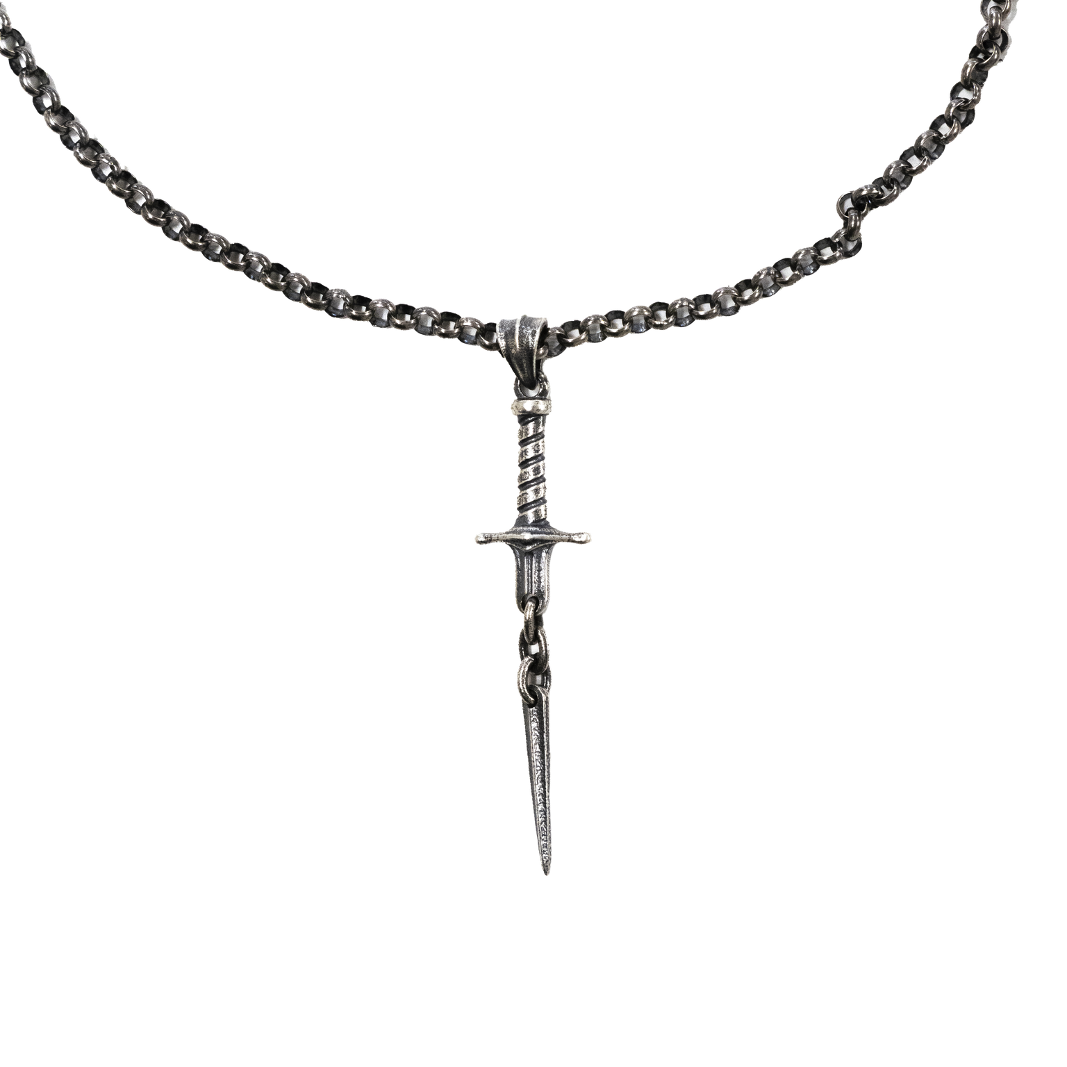 ANGELtype Sword of Ruin Necklace – .925 Sterling Silver Long Sword Pendant Rolo Chain