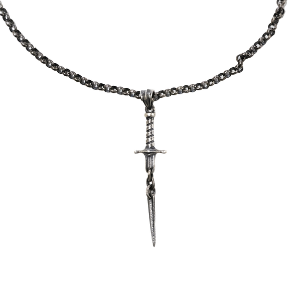 ANGELtype Sword of Ruin Necklace – .925 Sterling Silver Long Sword Pendant Rolo Chain