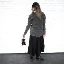 ANGELtype Salami Plus Charm held – Original Character Black Cat Plush Keychain styled with Armor Longsleeve