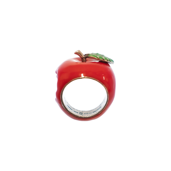 ANGELtype Malus Ring – Red Enamel Apple Motif Statement Ring