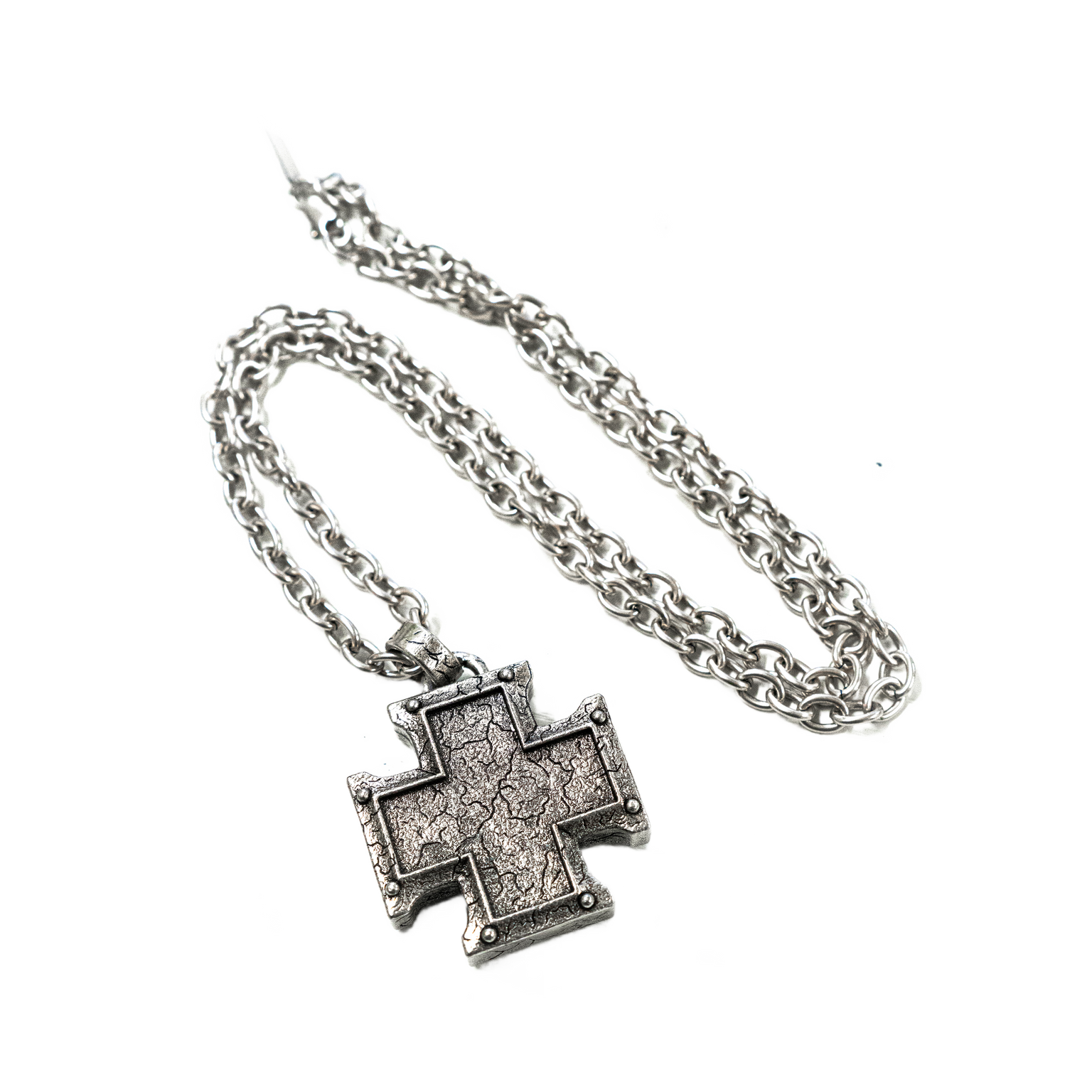 ANGELtype Bastion Necklace flat – .925 Sterling Silver Cross Pendant Oval Chain