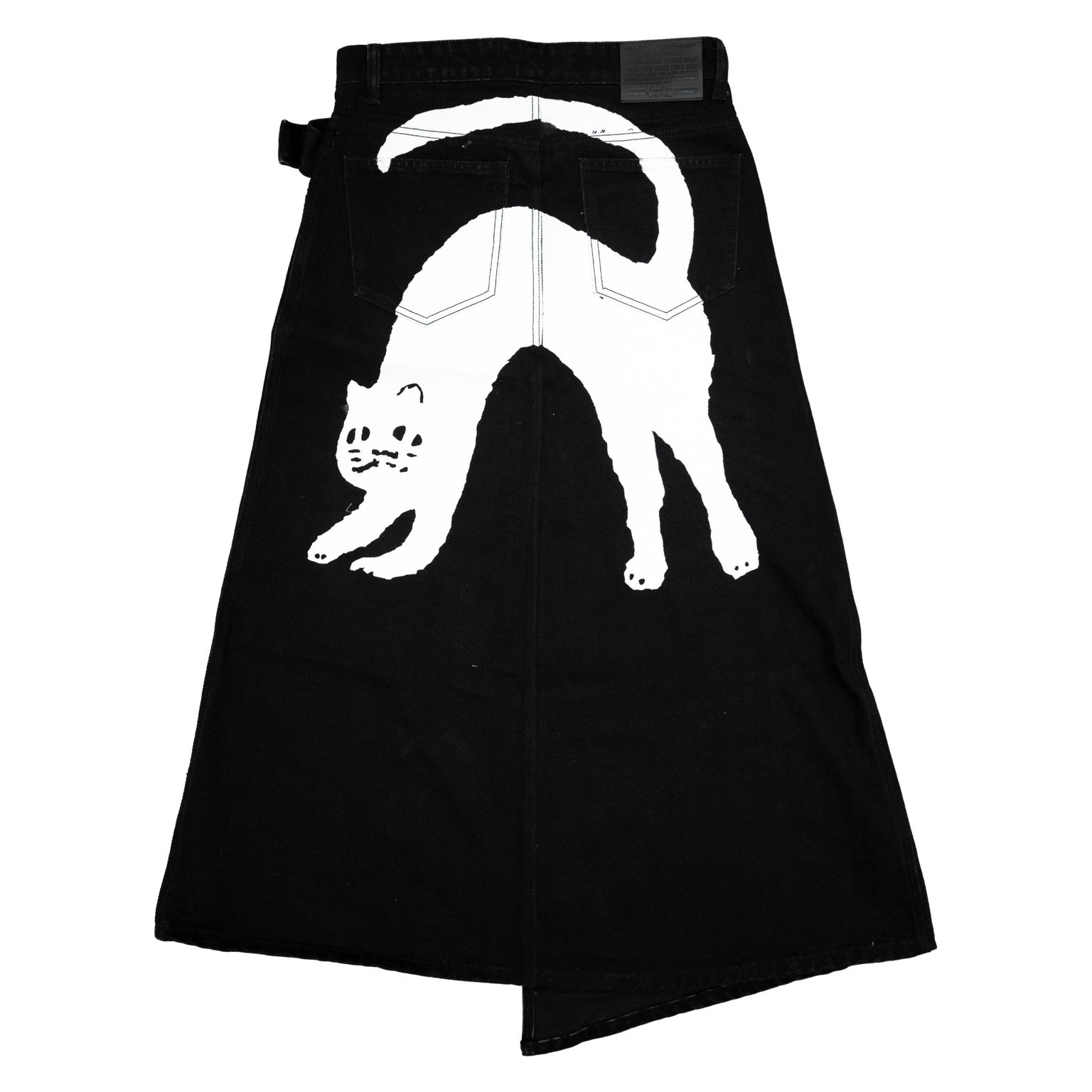 ANGELtype Catvisu Wrap Skirt 2.0 back flat – Silkscreen Cat Print Cotton Twill Denim