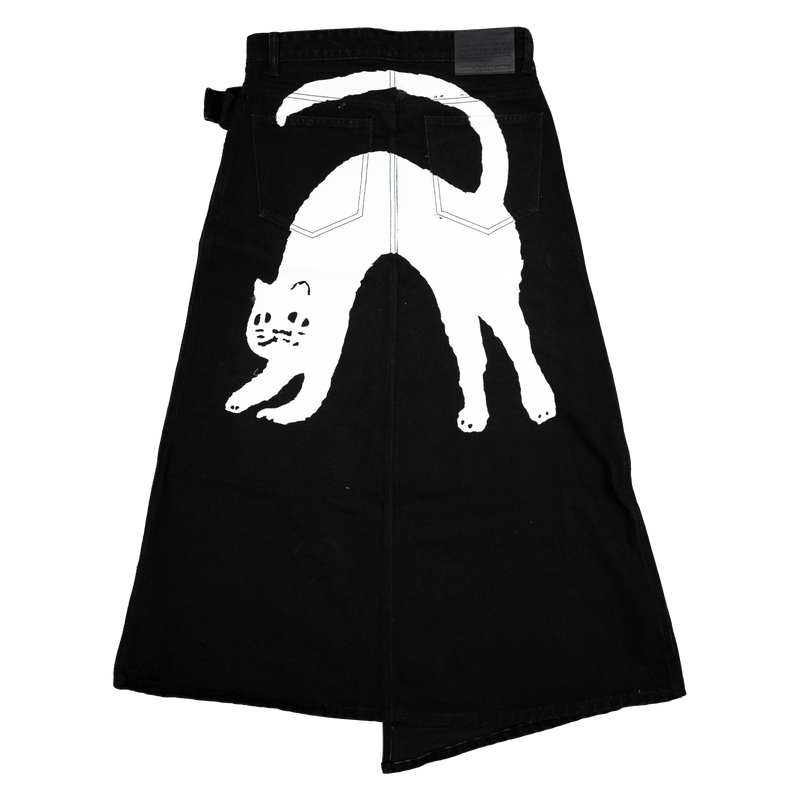 ANGELtype Catvisu Wrap Skirt 2.0 back flat – Silkscreen Cat Print Cotton Twill Denim