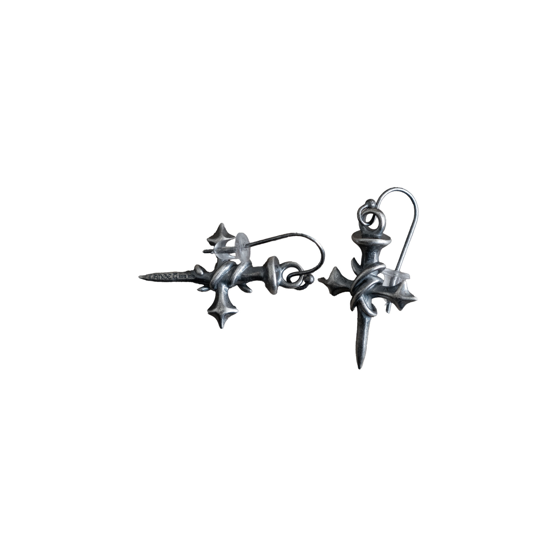 ANGELtype LANGE Chaos Cross Earrings side – Oxidized Sterling Silver French Hook Earrings