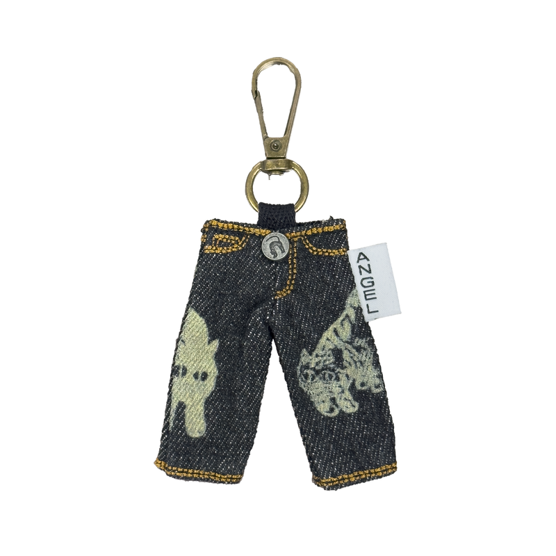 ANGELtype Catvisu Keychain front – Handmade Mini Denim Keychain Los Angeles