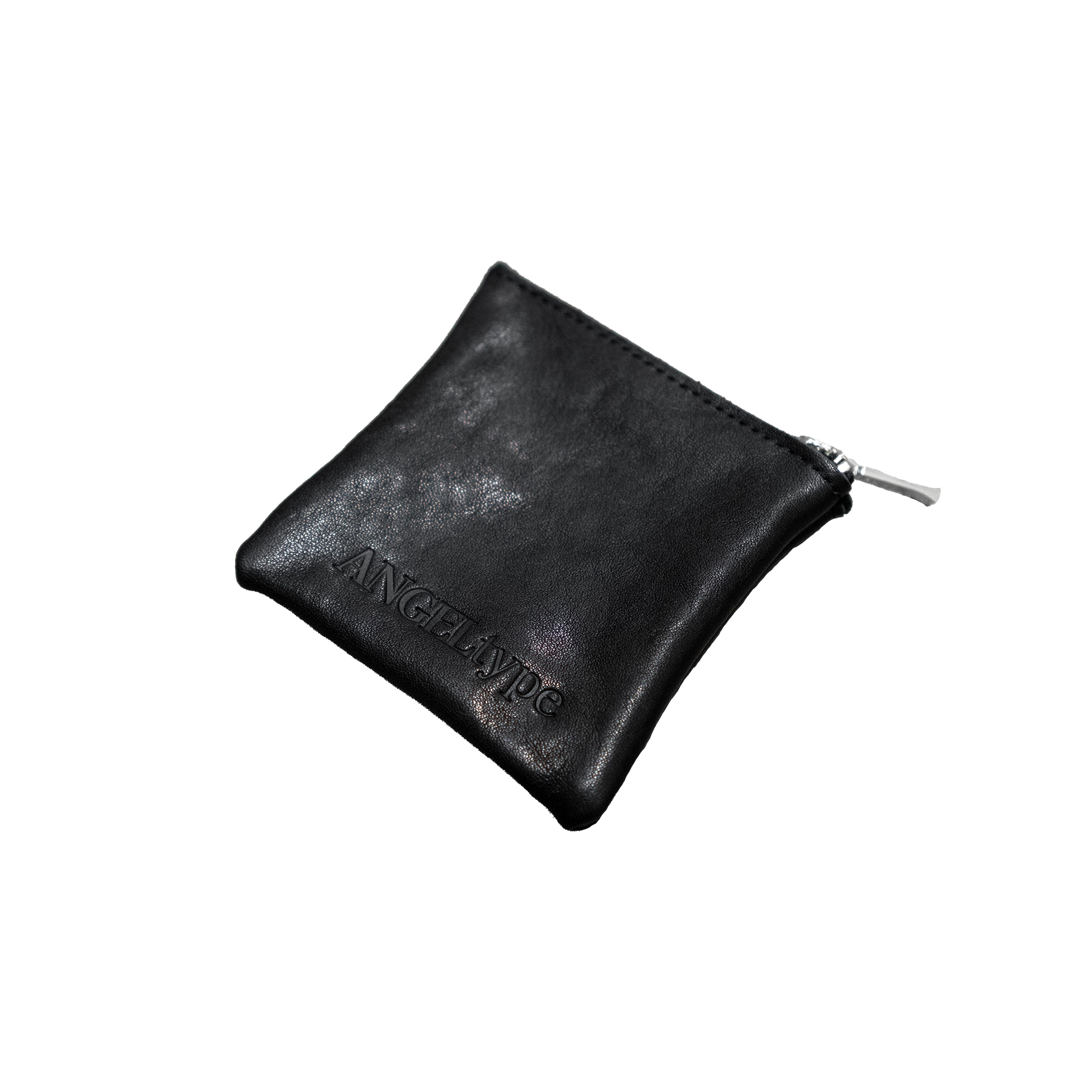 ANGELtype Leather Jewelry Pouch v3 – Black Cow Leather Zipper Pouch Debossed Logo
