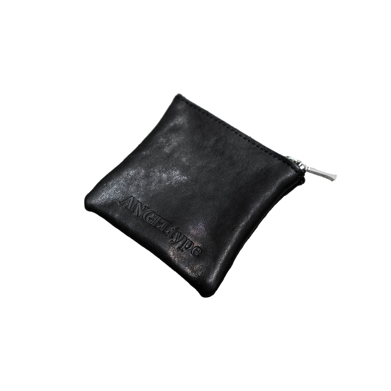 ANGELtype Leather Jewelry Pouch v3 – Black Cow Leather Zipper Pouch Debossed Logo