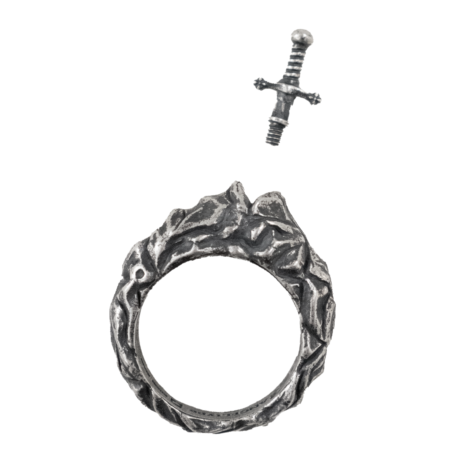 ANGELtype Excalibur Ring top – Textured Sterling Silver Ring Peak Surface